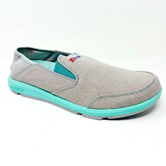 XtraTuf Yellowtail Grey Seafoam Slip Resistant Womens Canvas Slip On Shoes - Picture 2 of 5